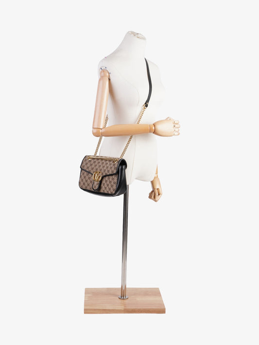 Gucci Marmont Flap Beige And Ebony GG Supreme / Black Canvas Small