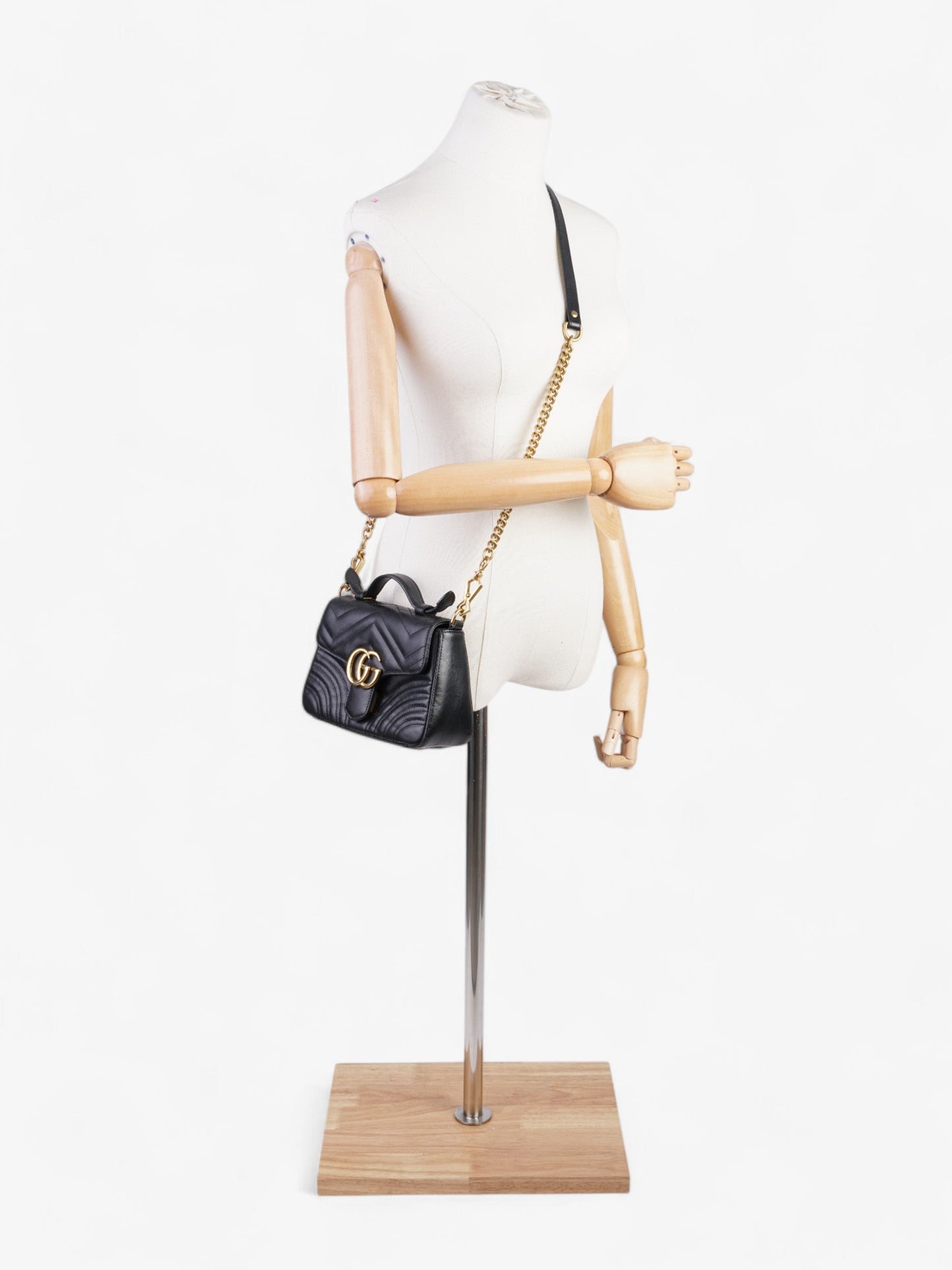 Gucci GG Marmont Mini Top Handle Bag in Quilted Black Leather Black GG Supreme Matelasse Leather Mini