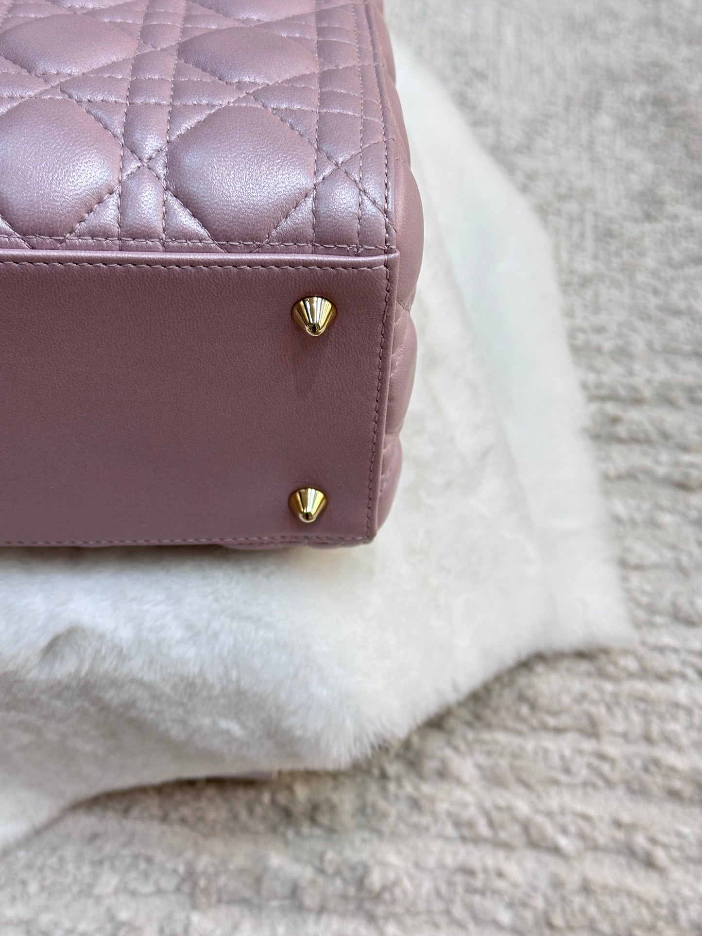 Dior Medium Lady Dior in Pearly Lotus Pink Lambskin GHW