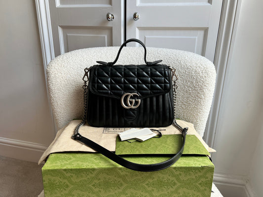Gucci GG Black Aria Marmont Small Top Handle Bag (RRP £2050)
