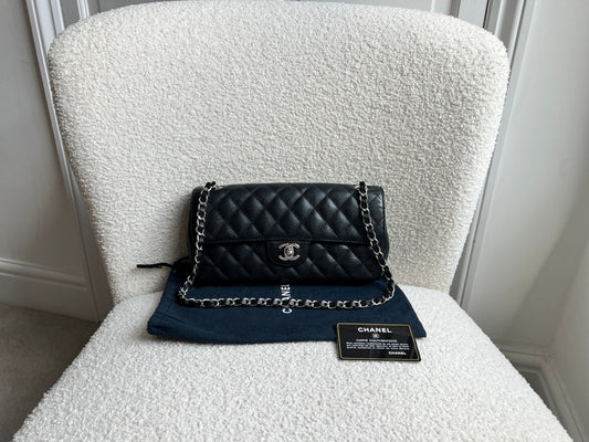 Chanel East West Flap in Black Caviar Silver Hardware