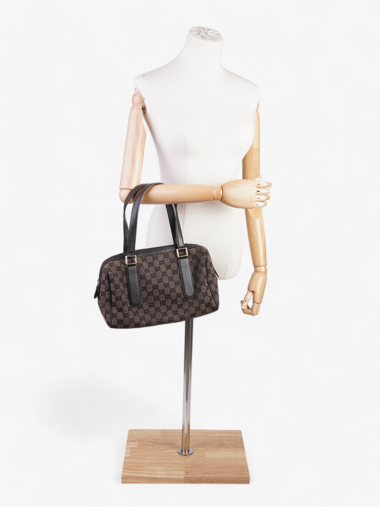 Gucci Gucci Denim Monogram Small Duffle Bag Dark Brown Brown Canvas