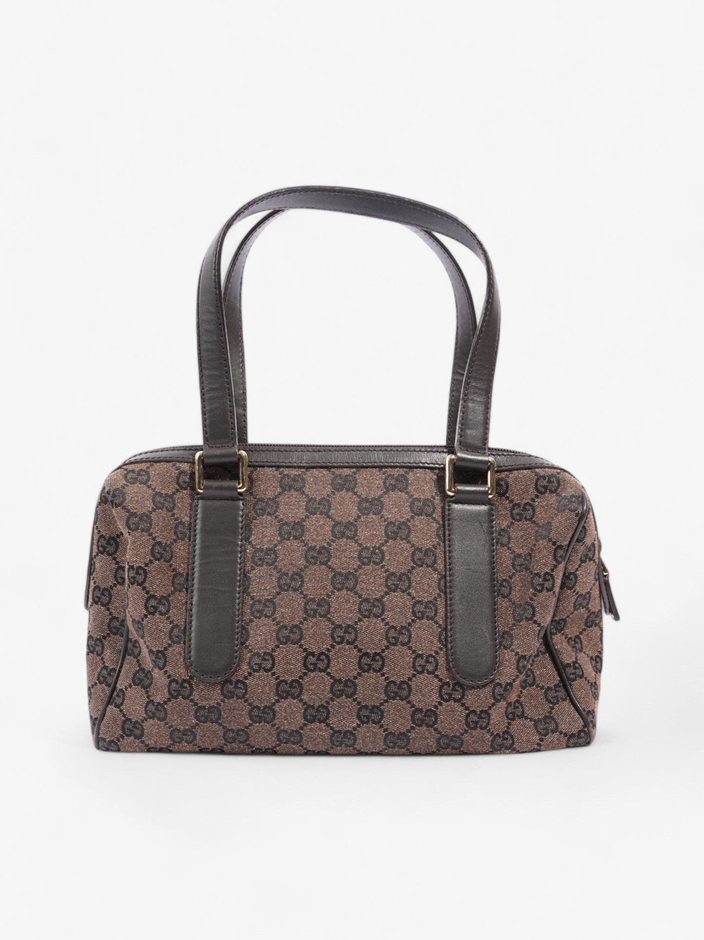Gucci Gucci Denim Monogram Small Duffle Bag Dark Brown Brown Canvas