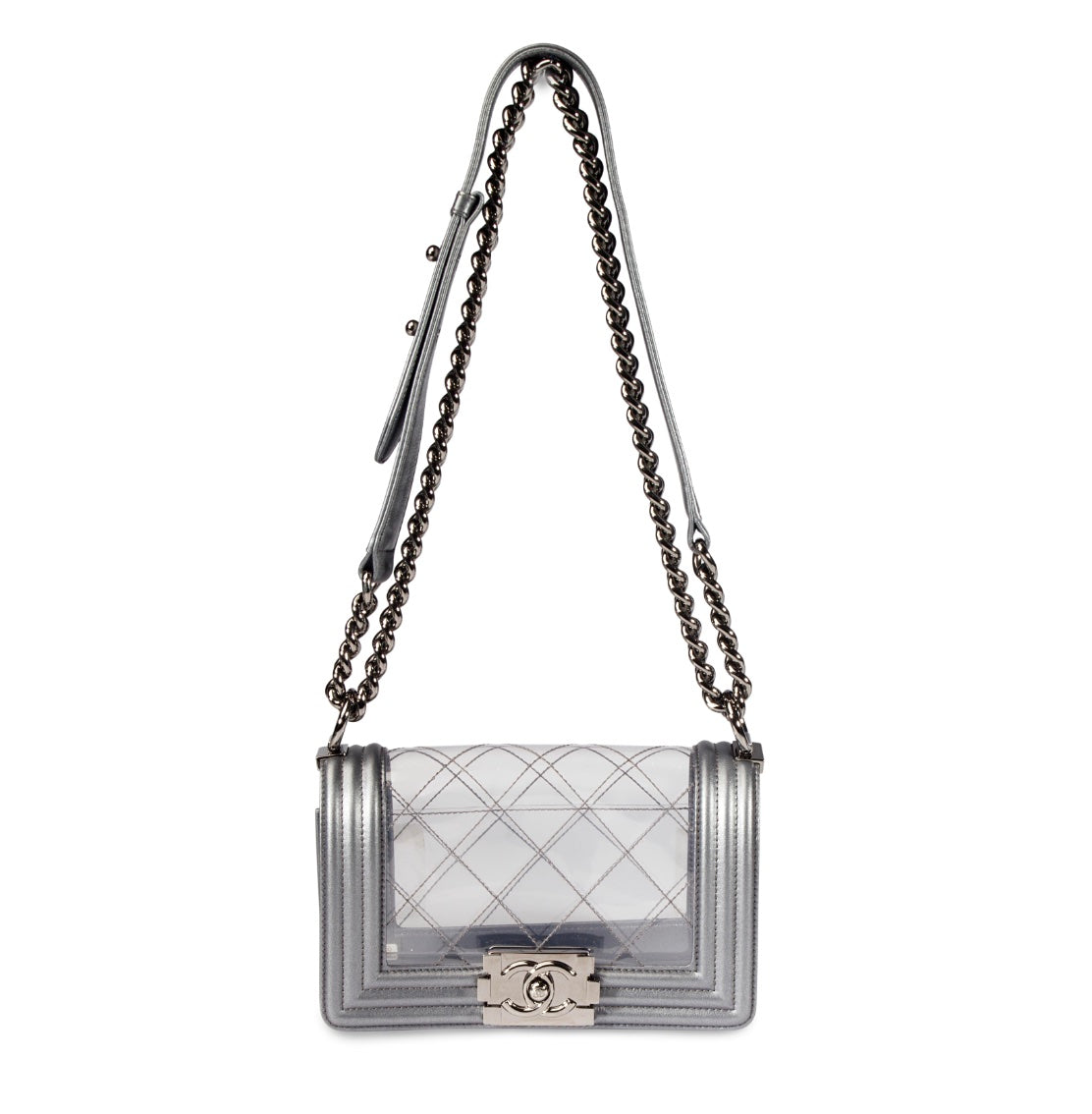 CHANEL METALLIC LAMBSKIN PVC QUILTED SMALL BOY BAG