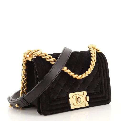 CHANEL MEDIUM BOY FLAP QUILTED VELVET BAG
