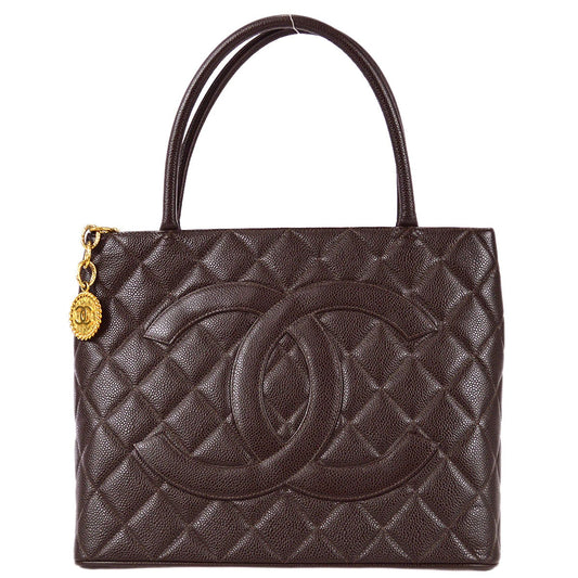CHANEL CC BROWN CAVIAR LEATHER MEDALLION TOTE BAG