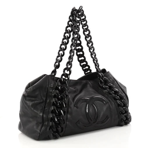 CHANEL GLAZED CALFSKIN LEATHER EAST WEST MODERN CHAIN TOTE