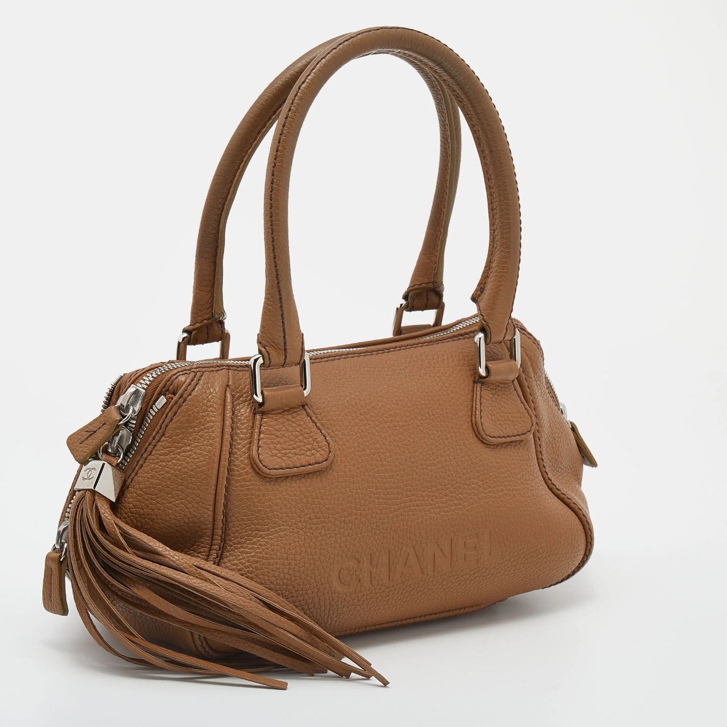 CHANEL CALFSKIN LEATHER SMALL TASSEL BOWLER BAG