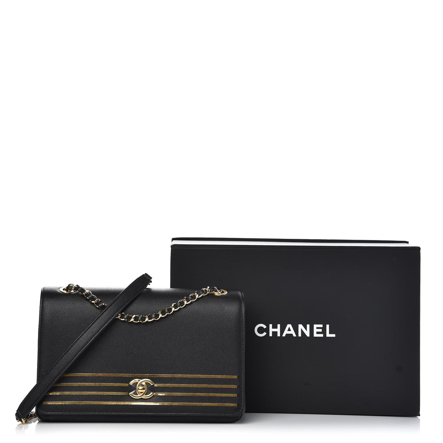 CHANEL MEDIUM CAPTAIN GOLD EMBROIDERED CAVIAR FLAP BAG