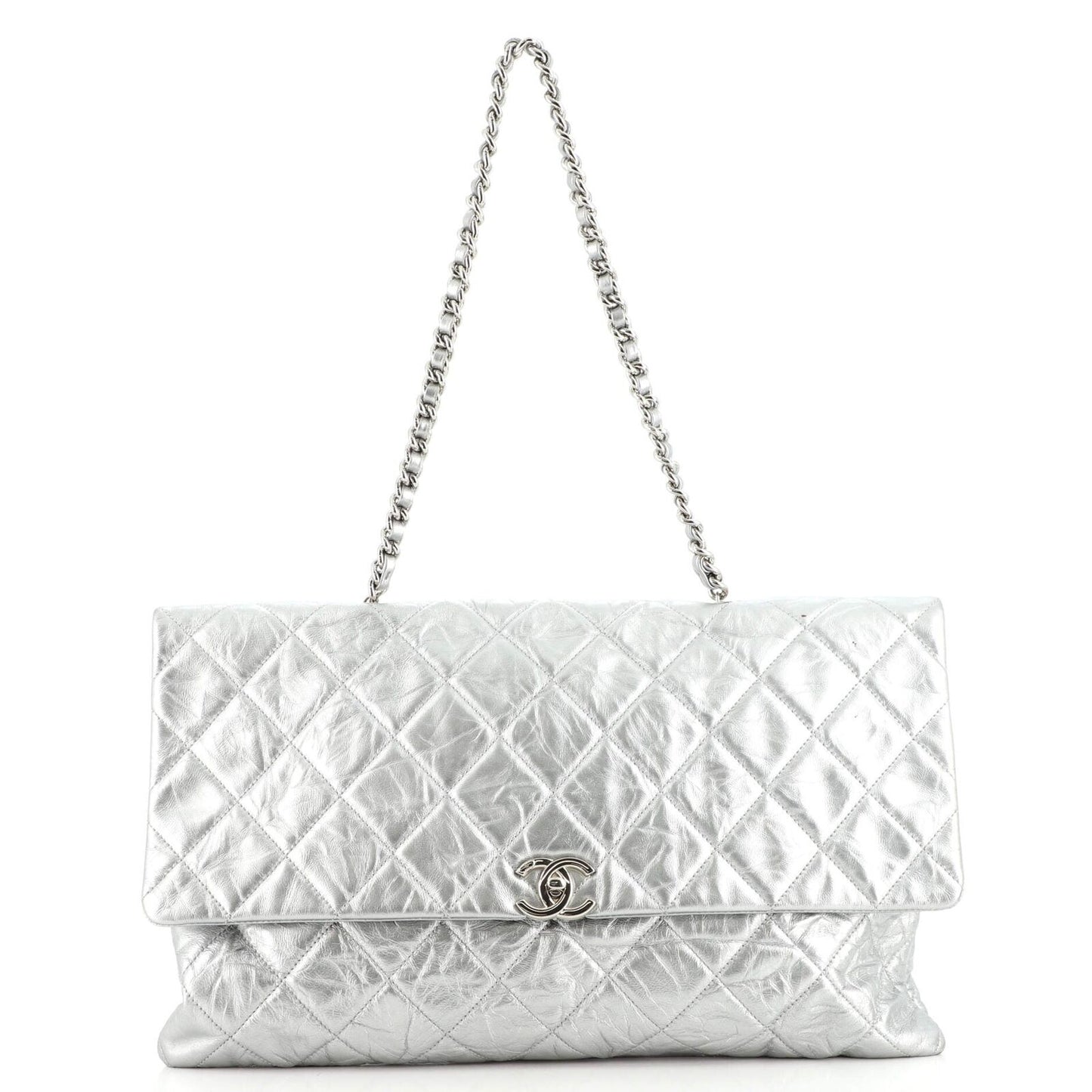 CHANEL CRUMPLED QUILTED CALFSKIN METALLIC CHAIN BAG