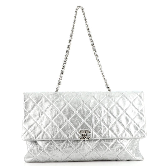 CHANEL CRUMPLED QUILTED CALFSKIN METALLIC CHAIN BAG