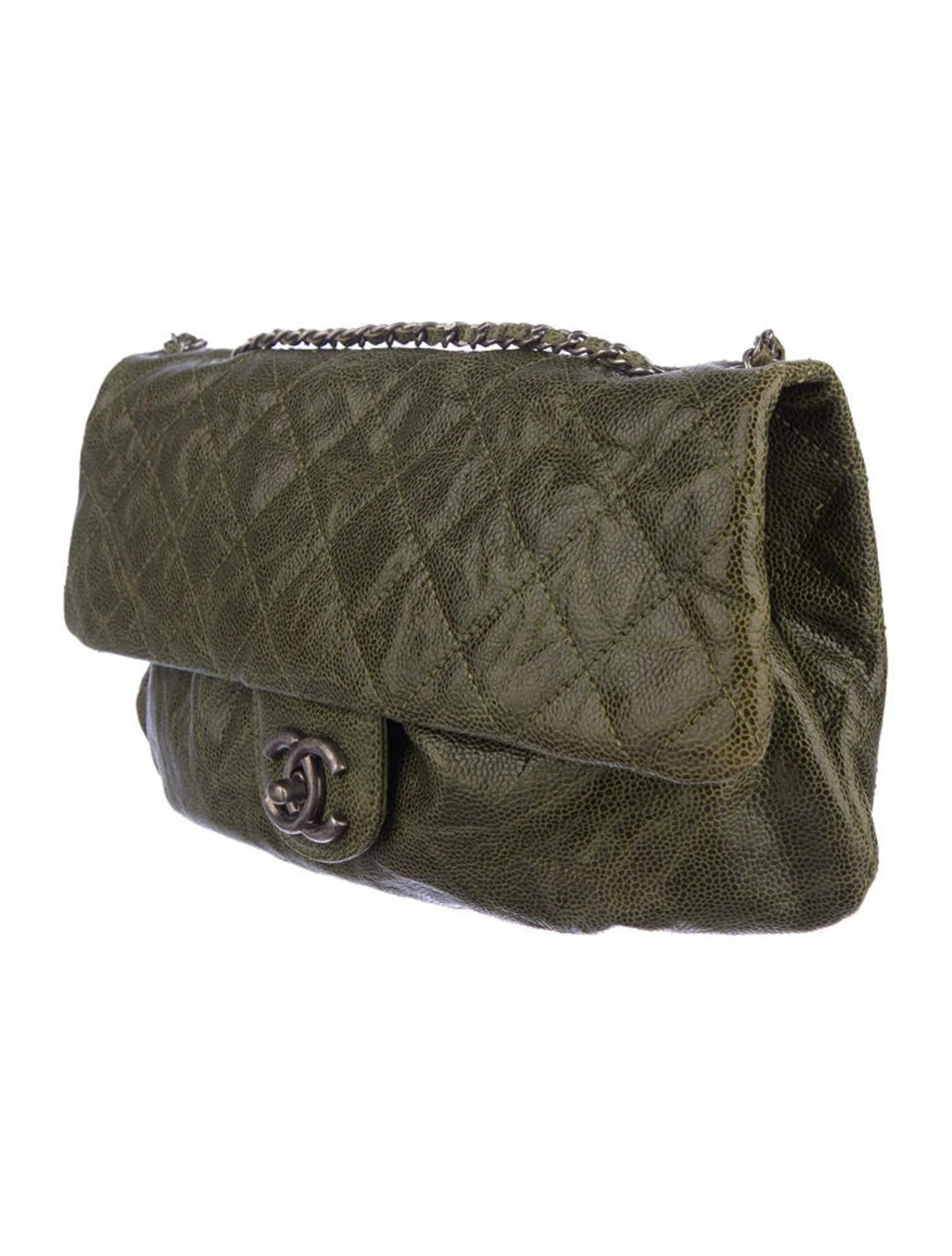 CHANEL VINTAGE CAVIAR CRUMPLED LEATHER MED CC CRAVE FLAP BAG