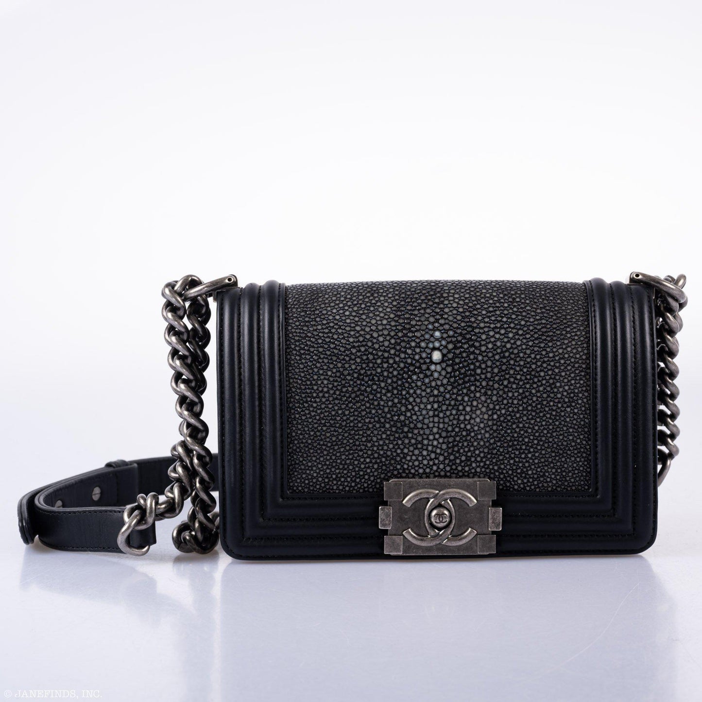 CHANEL Galuchat Stingray Small Boy Flap Black Bag