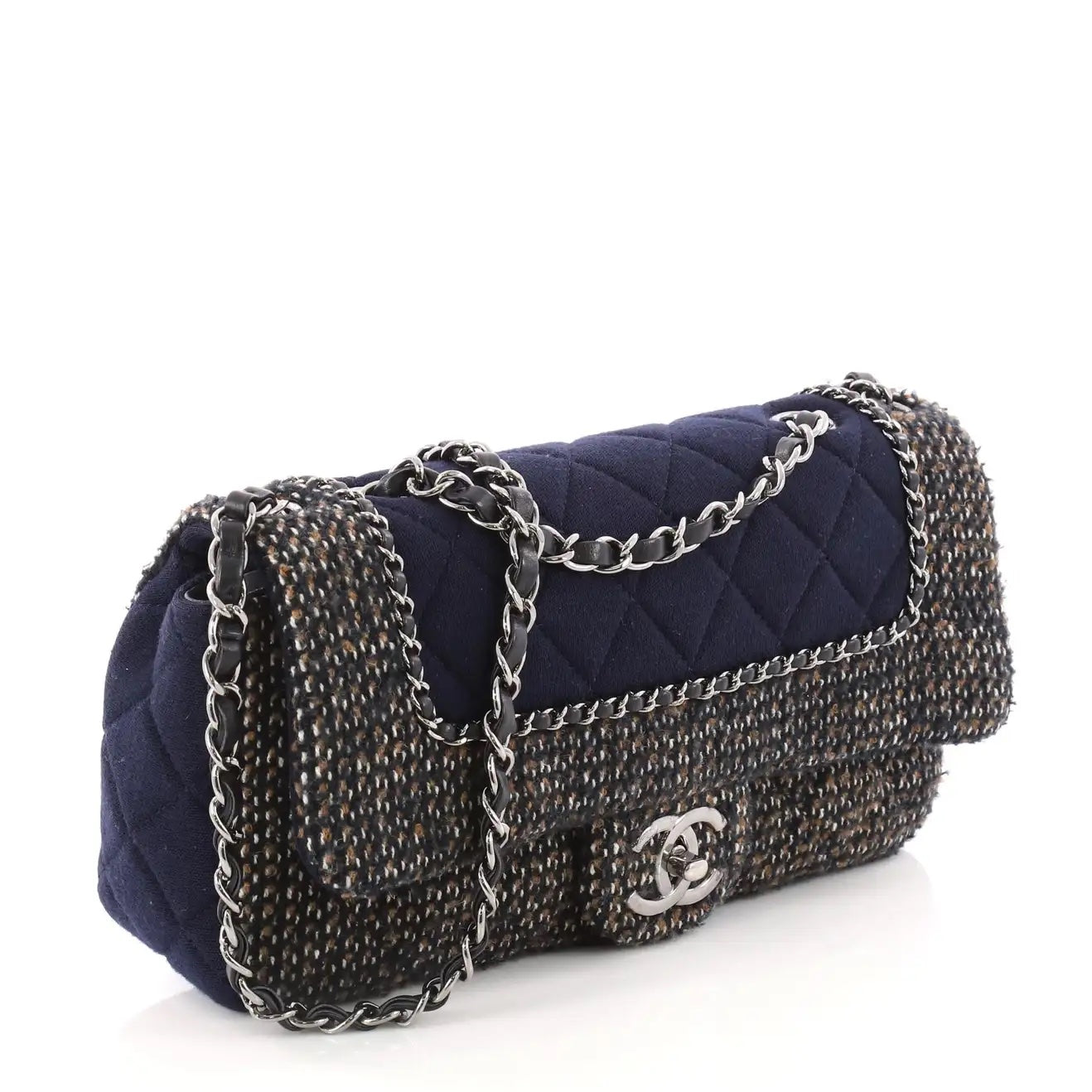 CHANEL HOUNDSTOOTH BOUCLE CLASSIC FLAP SHOULDER BAG
