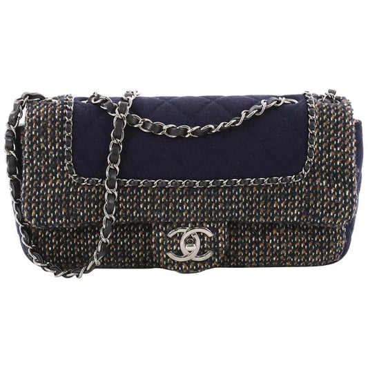 CHANEL HOUNDSTOOTH BOUCLE CLASSIC FLAP SHOULDER BAG