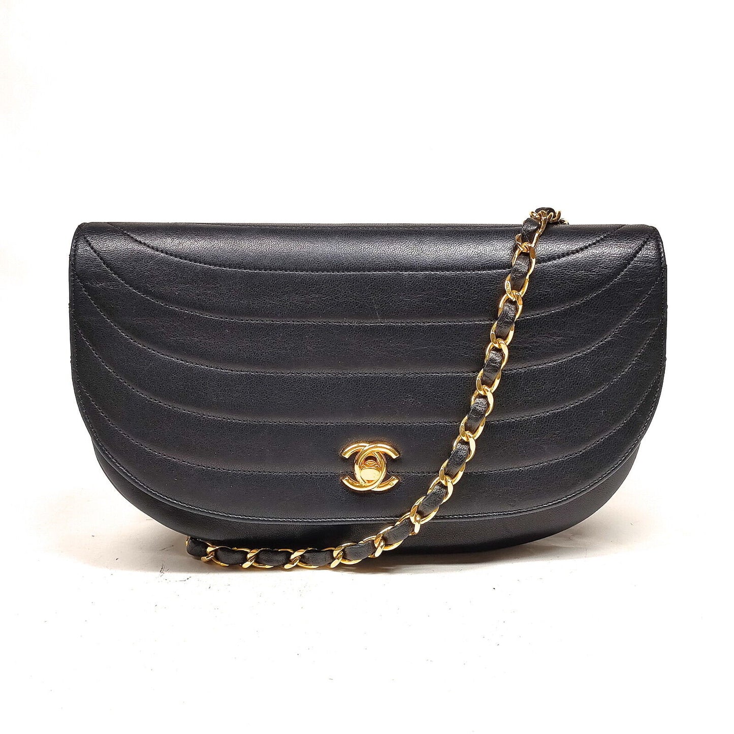 CHANEL LAMBSKIN LEATHER HALF MOON SHOULDER BAG