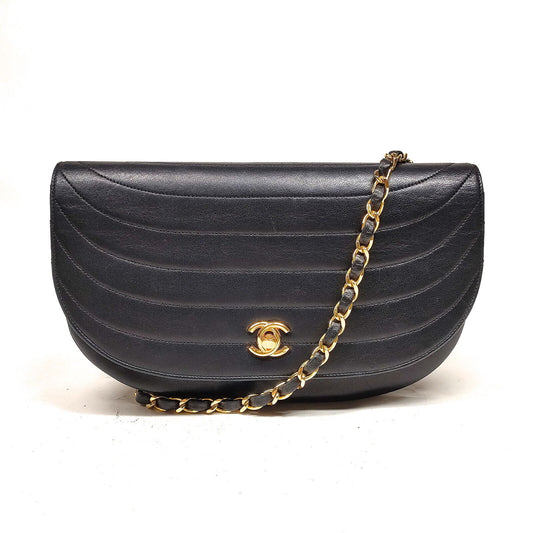 CHANEL LAMBSKIN LEATHER HALF MOON SHOULDER BAG