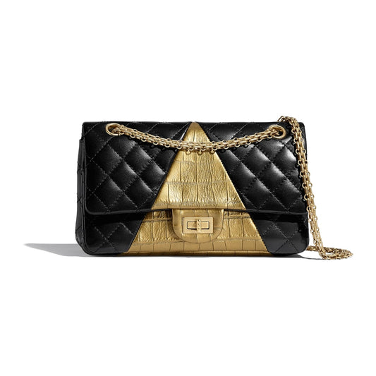 CHANEL LAMBSKIN METALLIC CALFSKIN CROC EMBOSSED FLAP BAG