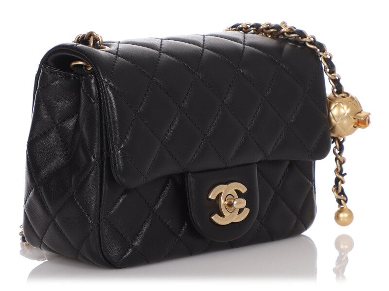 CHANEL LAMBSKIN LEATHER MINI PEARL CRUSH SQUARE FLAP BAG