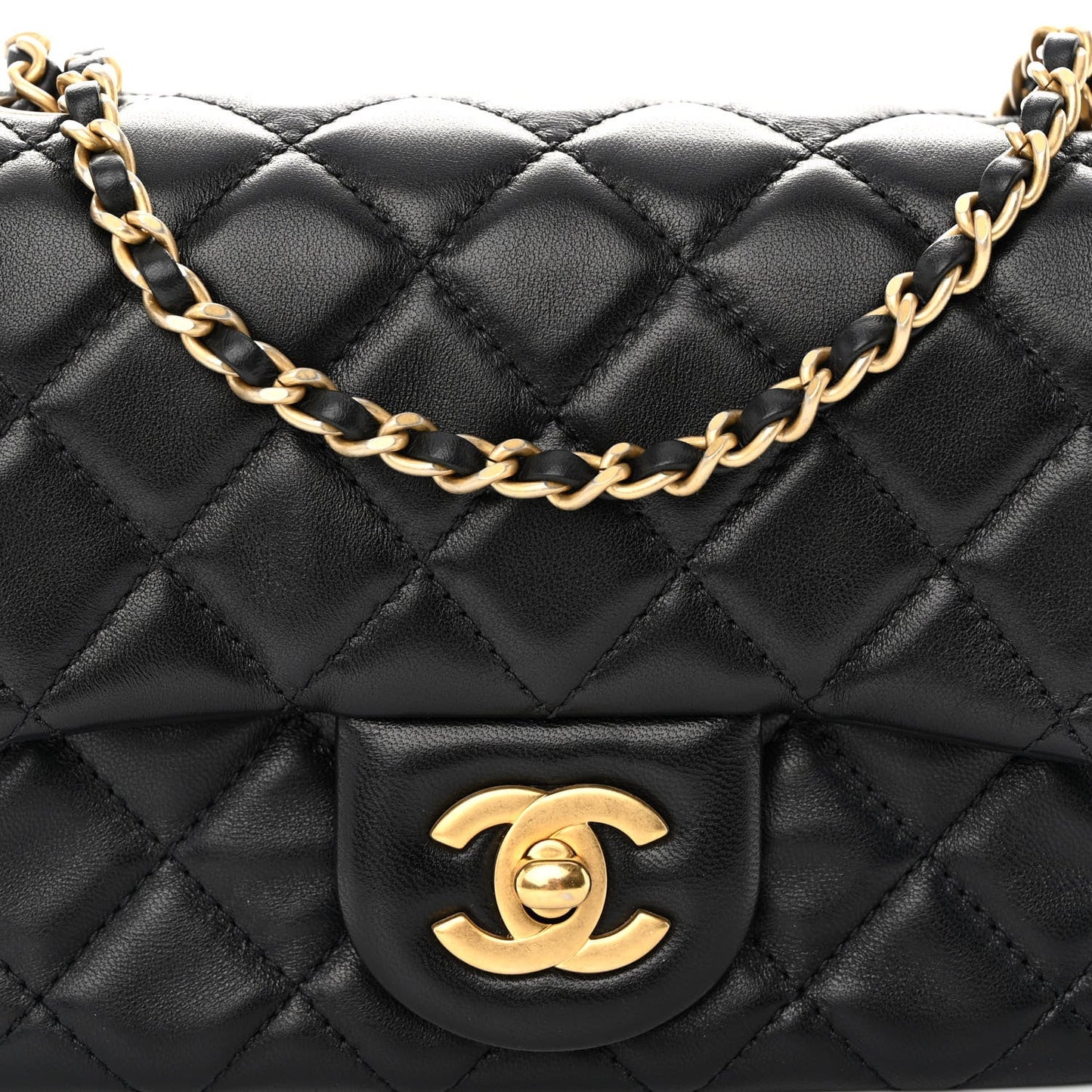 CHANEL LAMBSKIN LEATHER MINI PEARL CRUSH SQUARE FLAP BAG