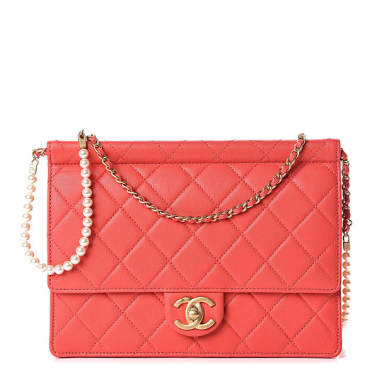 CHANEL QUILTED LAMBSKIN PEARL CHAIN MEDIUM FLAP BAG