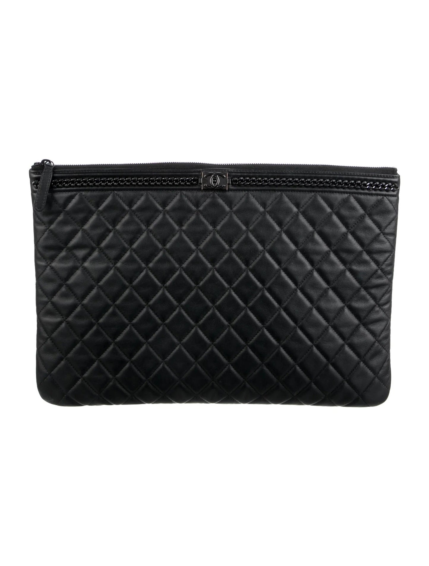 CHANEL LARGE QUILTED LAMBSKIN JACKET BOY O CLUTCH BAG
