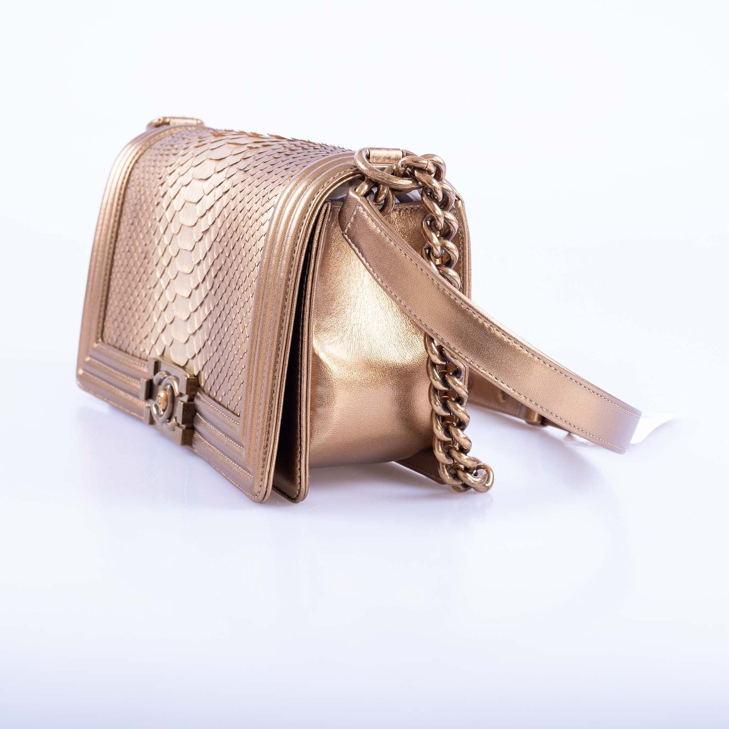 Chanel Medium Boy Flapbag Matte Gold Python Limited