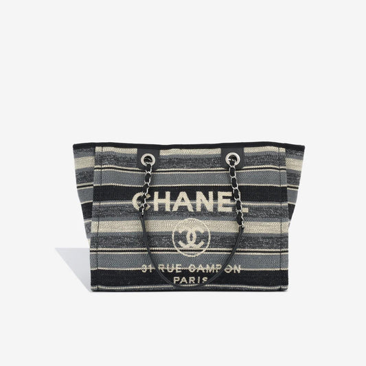 CHANEL MEDIUM DEAUVILLE STRIPE SHOPPING TOTE-HS