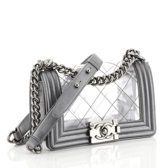 CHANEL METALLIC LAMBSKIN PVC QUILTED SMALL BOY BAG