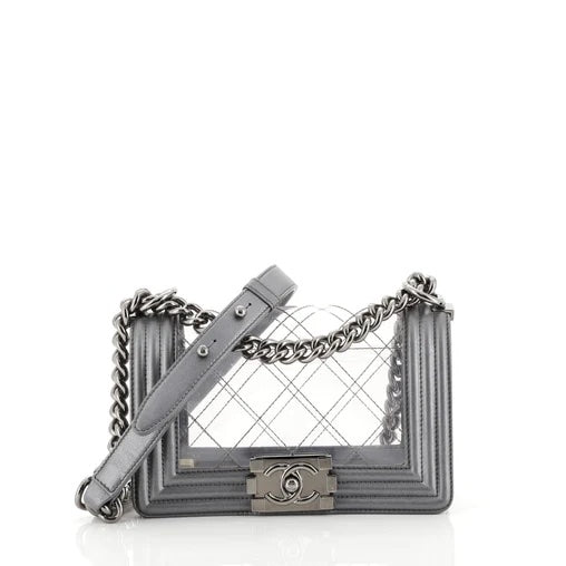 CHANEL METALLIC LAMBSKIN PVC QUILTED SMALL BOY BAG