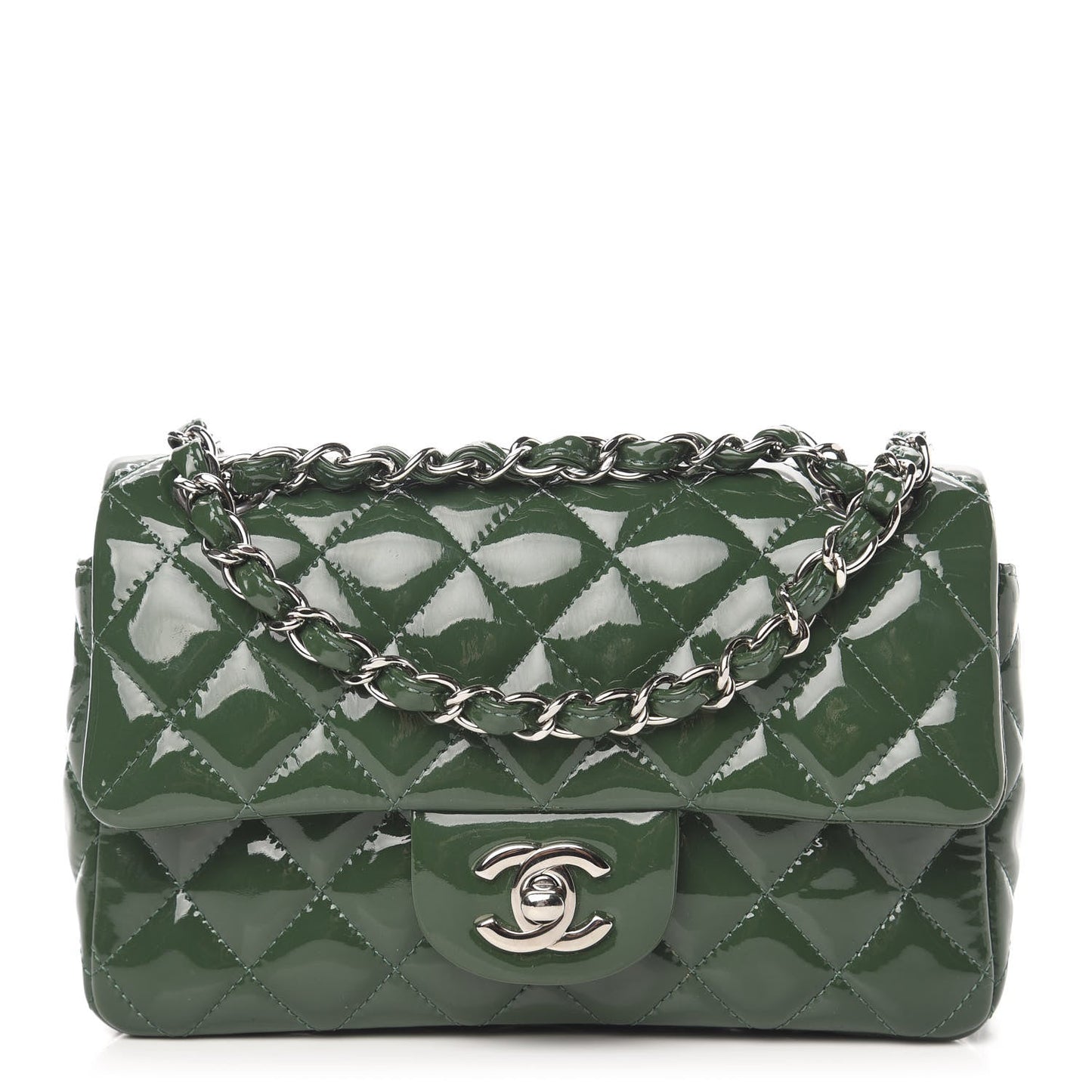 CHANEL PATENT CALFSKIN QUILTED MINI FLAP BAG IN EMERALD GREEN