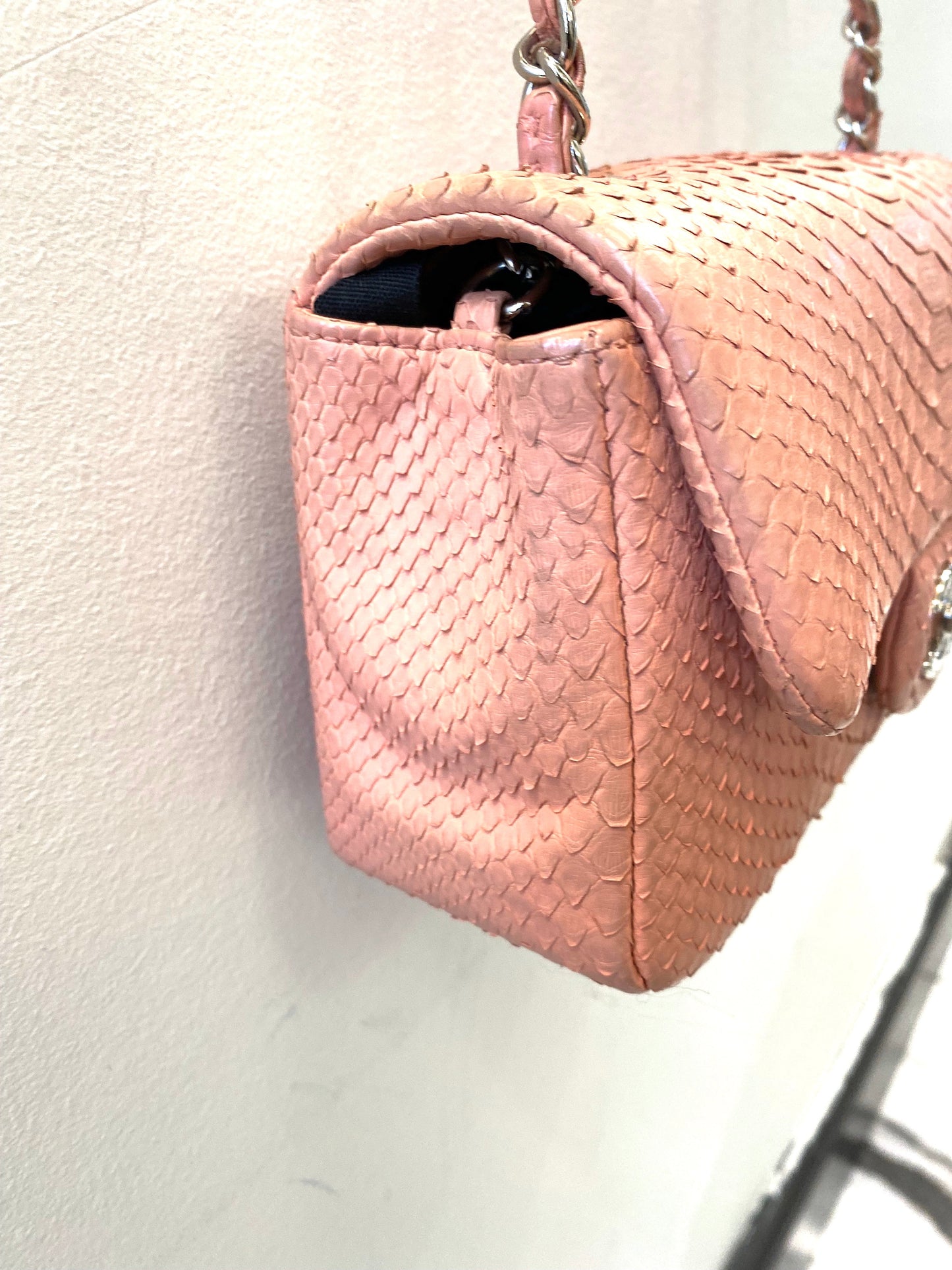 CHANEL PYTHON MINI FLAP BAG IN BUBBLEGUM PINK