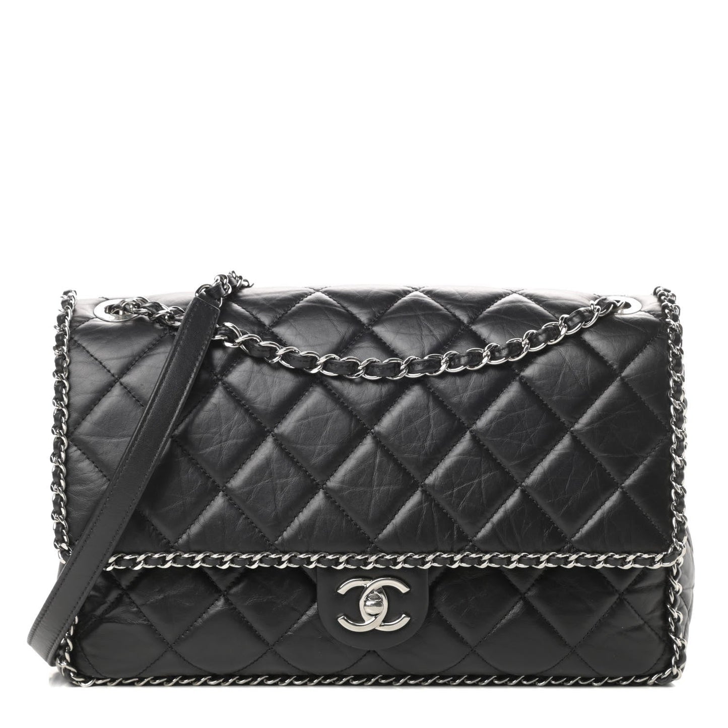 CHANEL QUILTED CRUMPLED LAMBSKIN RUNNING CHAIN FLAP JUMBO BAG