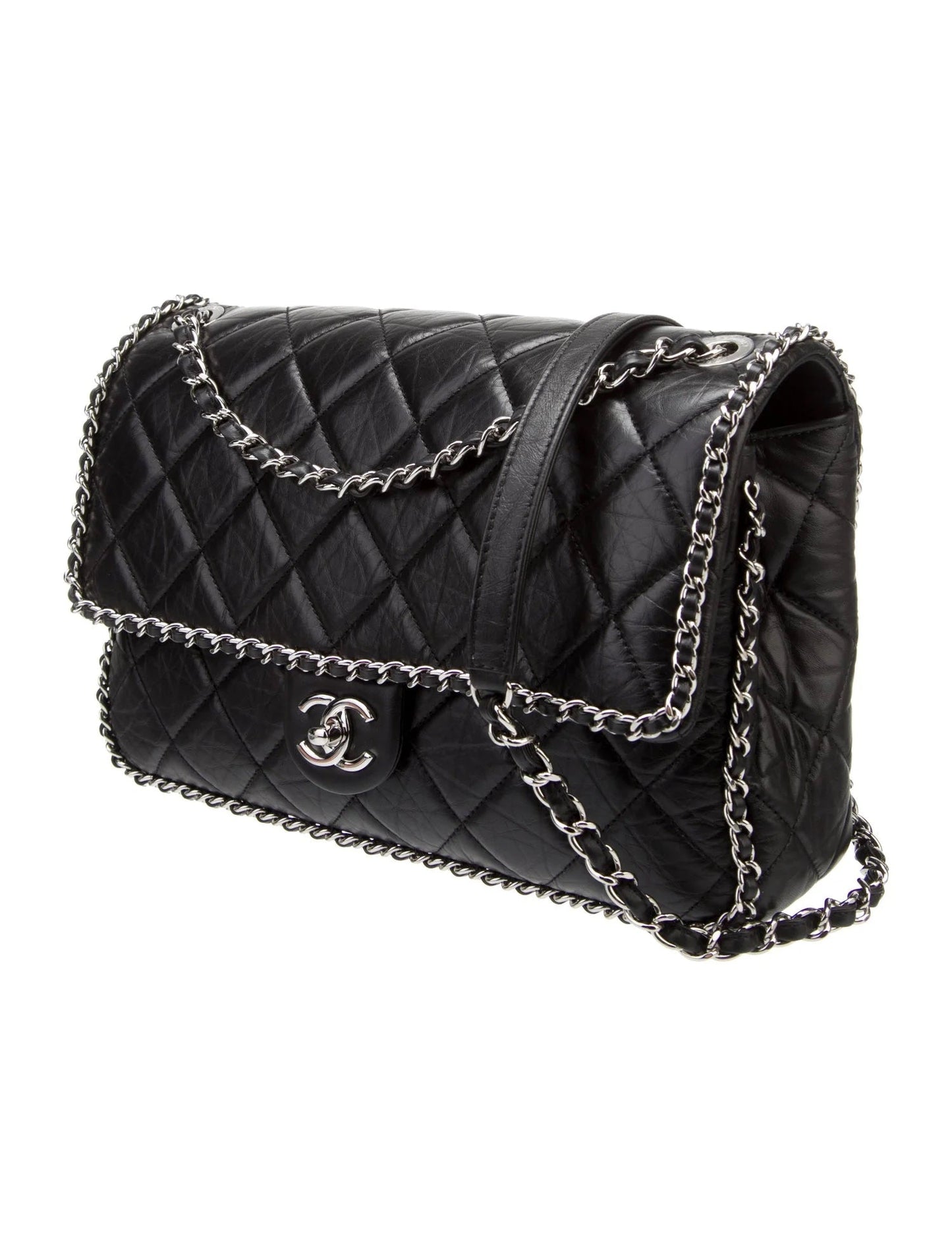 CHANEL QUILTED CRUMPLED LAMBSKIN RUNNING CHAIN FLAP JUMBO BAG