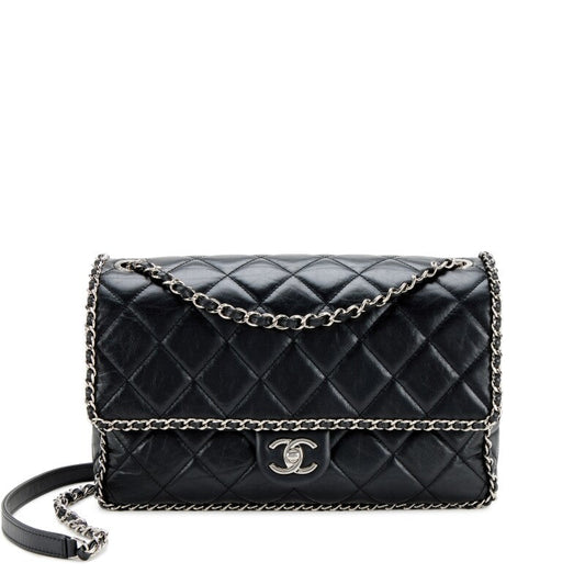CHANEL QUILTED CRUMPLED LAMBSKIN RUNNING CHAIN FLAP JUMBO BAG