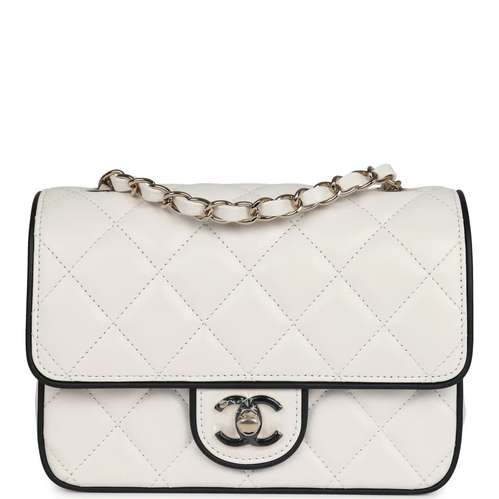CHANEL QUILTED LAMBSKIN MINI GRAPHIC FRAME FLAP BAG
