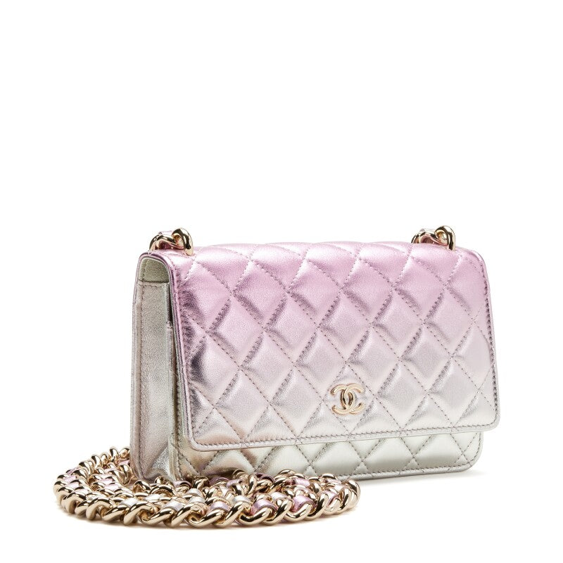 CHANEL SILVER & PINK METALLIC GRADIENT QUILTED LAMBSKIN WOC-HS