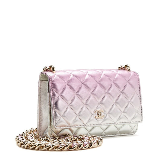 CHANEL SILVER & PINK METALLIC GRADIENT QUILTED LAMBSKIN WOC-HS