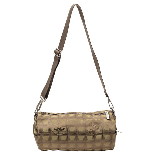 CHANEL TRAVEL LINE NYLON JACQUARD LEATHER MINI ROLL BAG