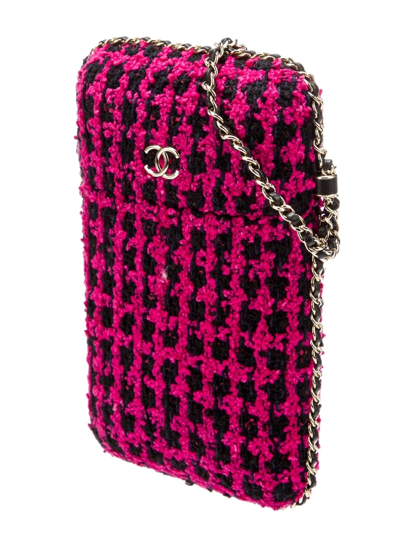 CHANEL CC TWEED PHONE CASE CHAIN BAG