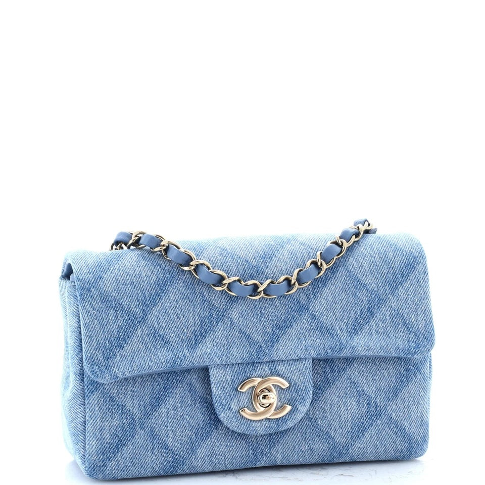 CHANEL QUILTED DENIM MEDIUM CLASSIC DOUBLE FLAP BAG