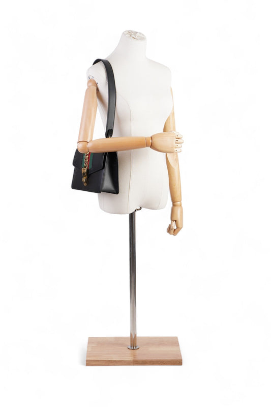 Gucci Sylvie Black / Green / Red Calfskin Leather Small