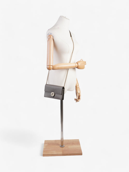 Gucci Dollar Interlocking G Chain Wallet Grey Calfskin Leather