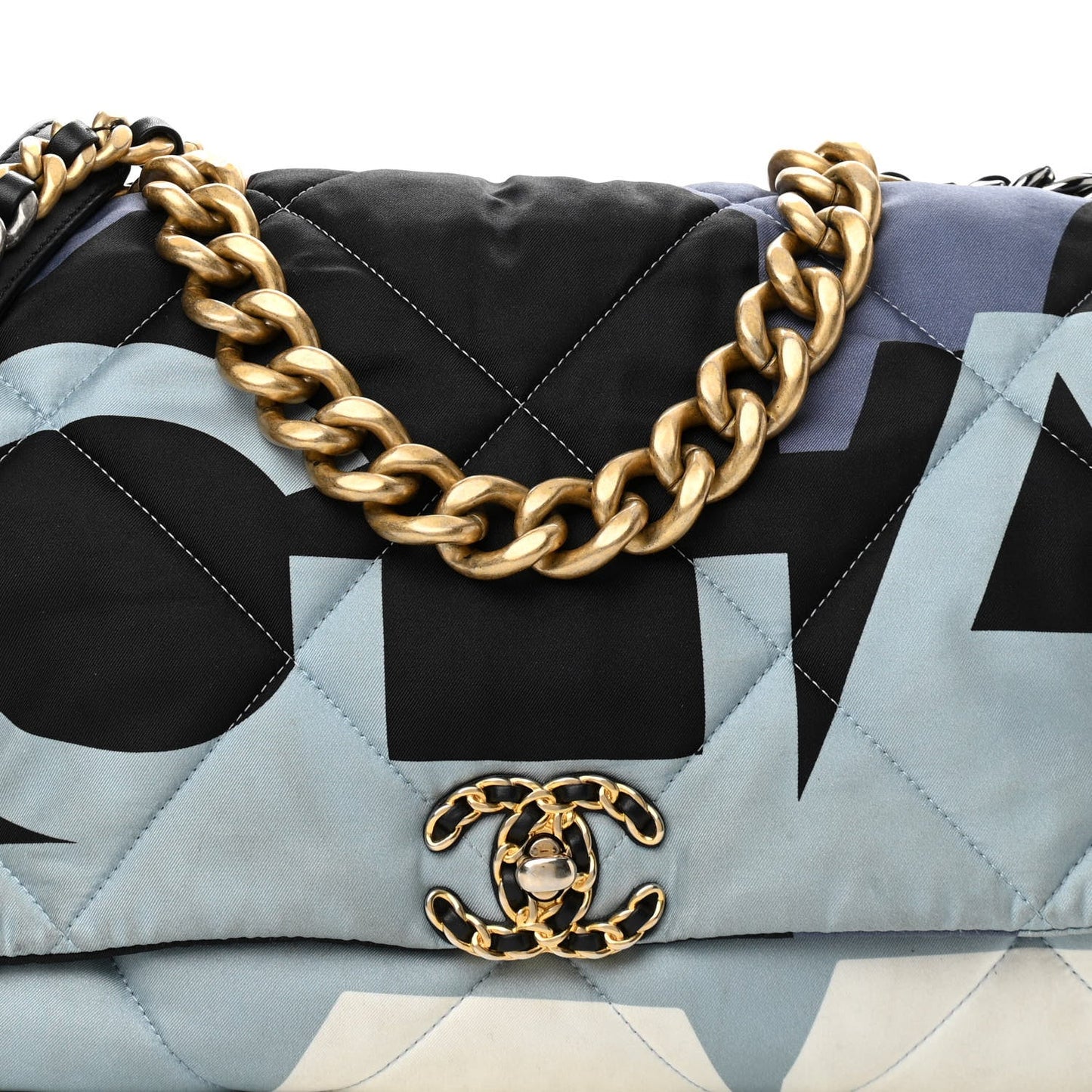 CHANEL CC QUILTED PRINTED SILK MAXI 19 FLAP BAG
