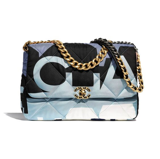 CHANEL CC QUILTED PRINTED SILK MAXI 19 FLAP BAG