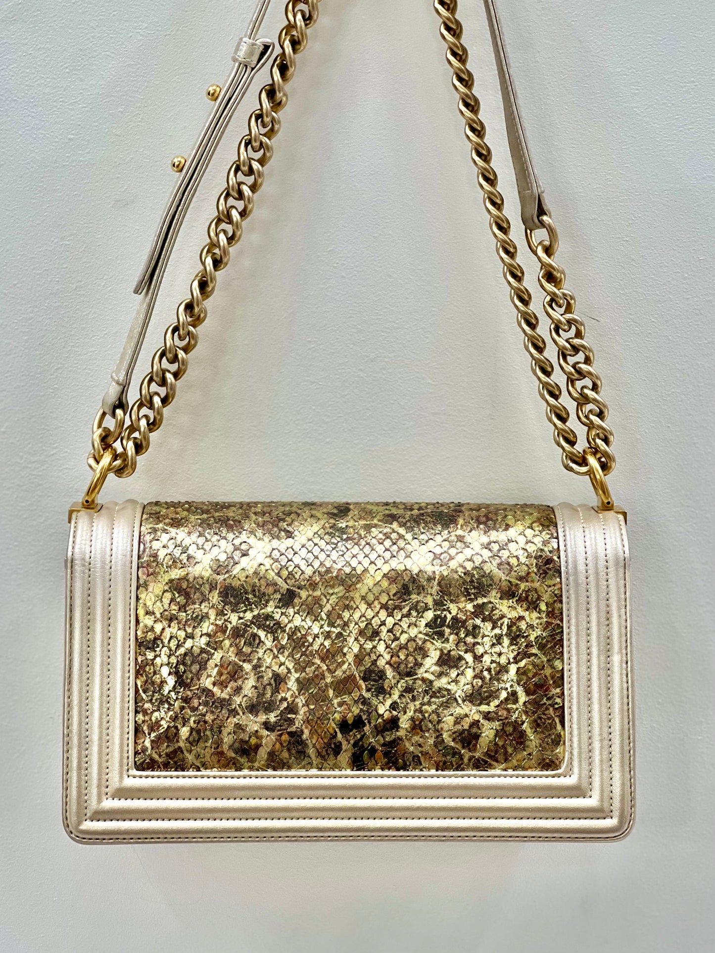 Chanel Boy Metallic Gold Python Flap Bag