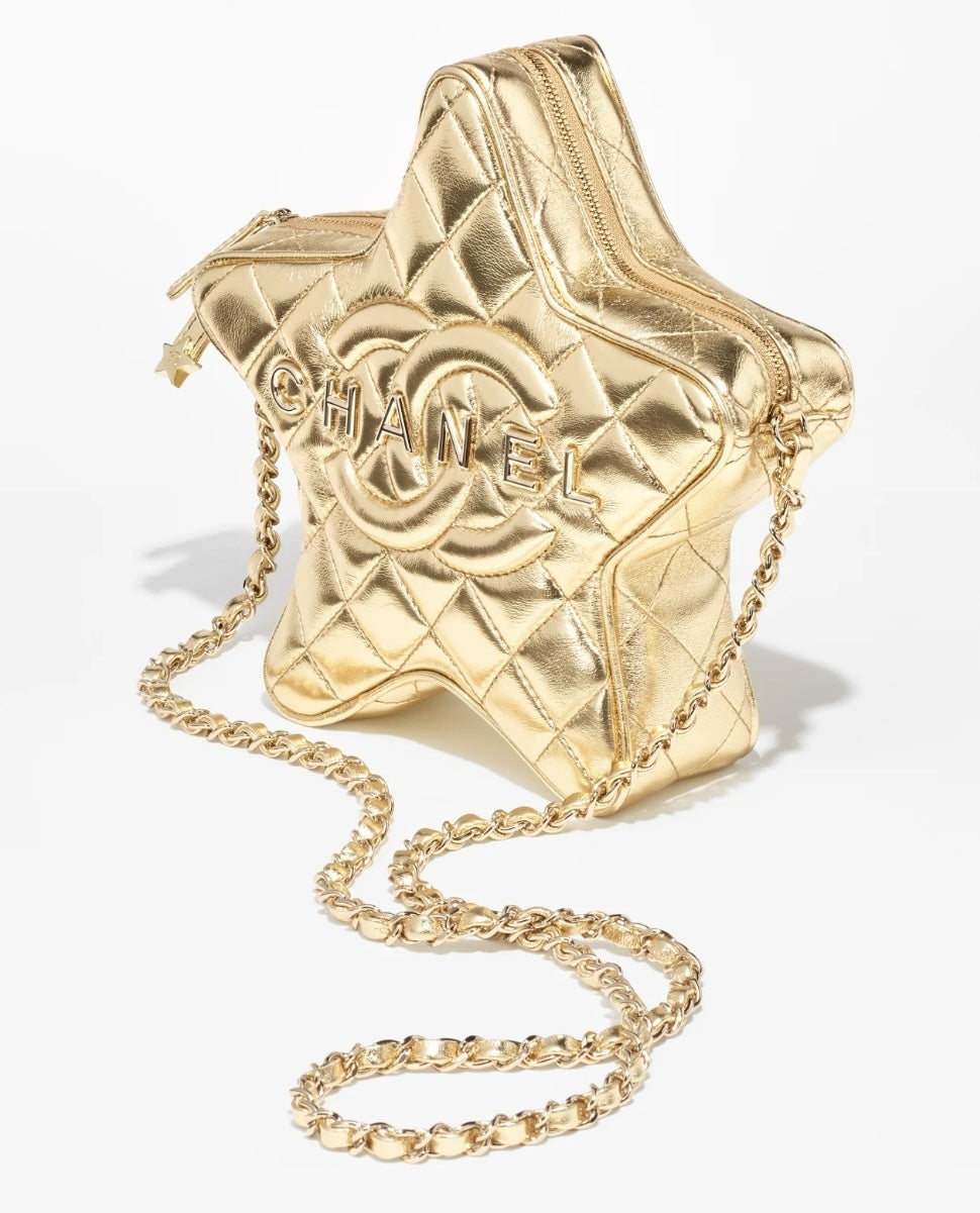 CHANEL CC METALLIC LAMBSKIN QUILTED WALK OF FAME STAR BAG