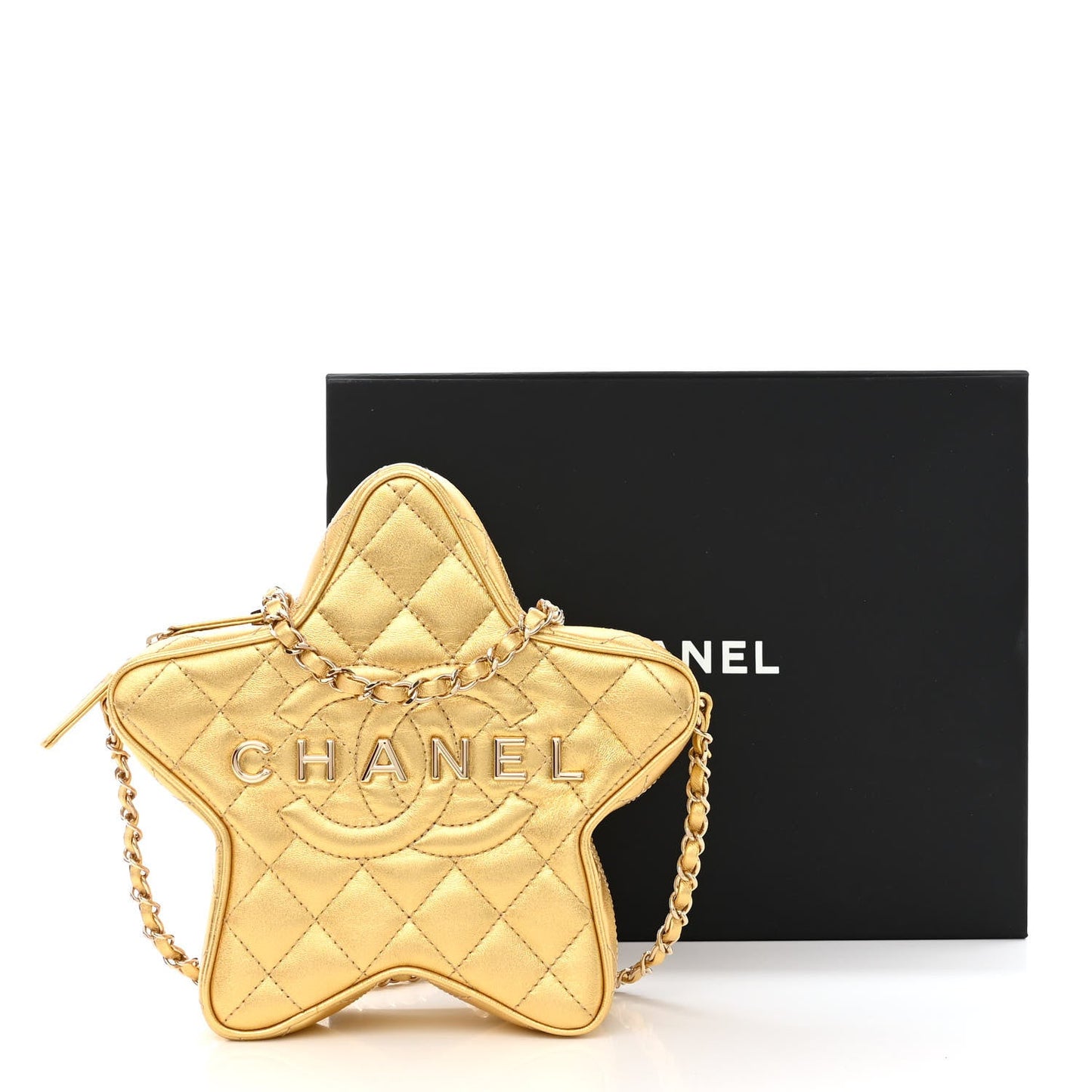 CHANEL CC METALLIC LAMBSKIN QUILTED WALK OF FAME STAR BAG