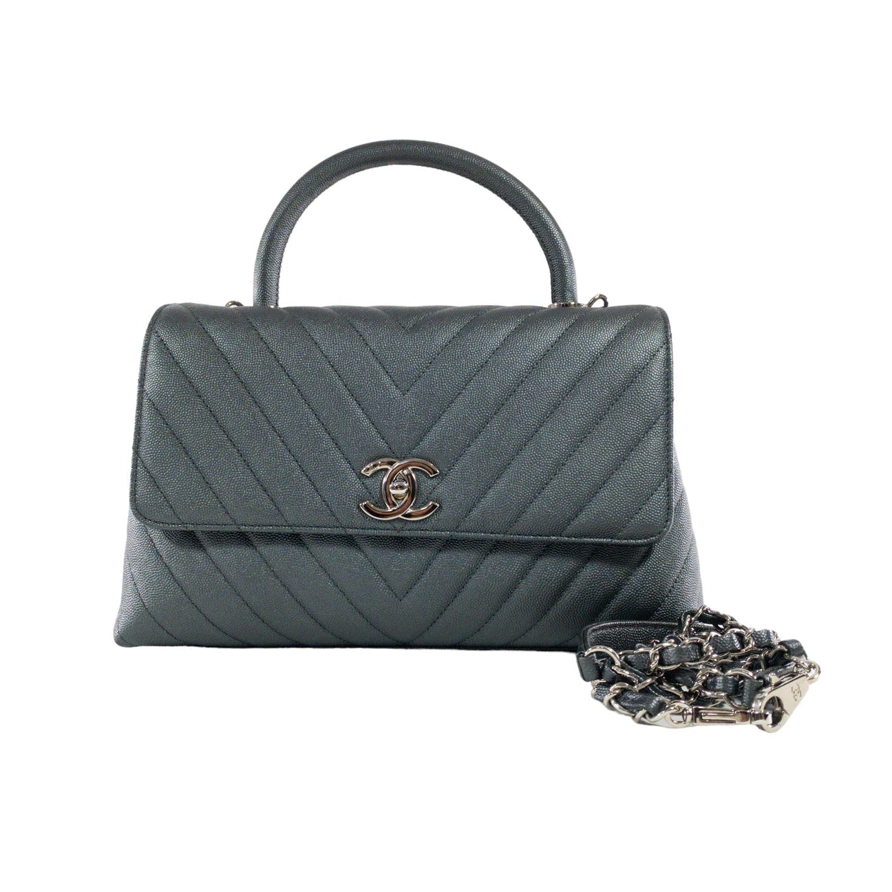CHANEL CAVIAR METALLIC GRAPHITE MEDIUM COCO HANDBAG