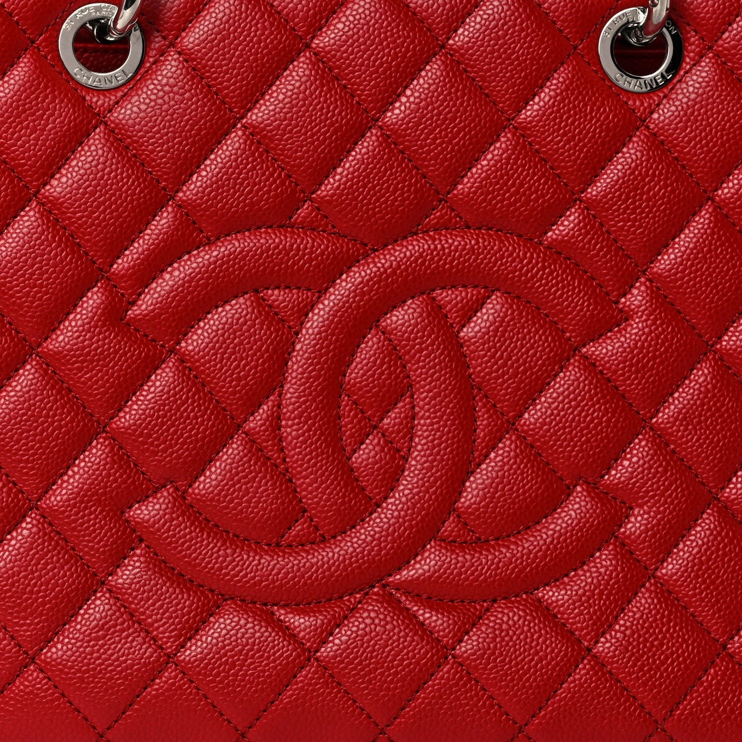 CHANEL Caviar Quilted Grand Shopping Tote GST Red